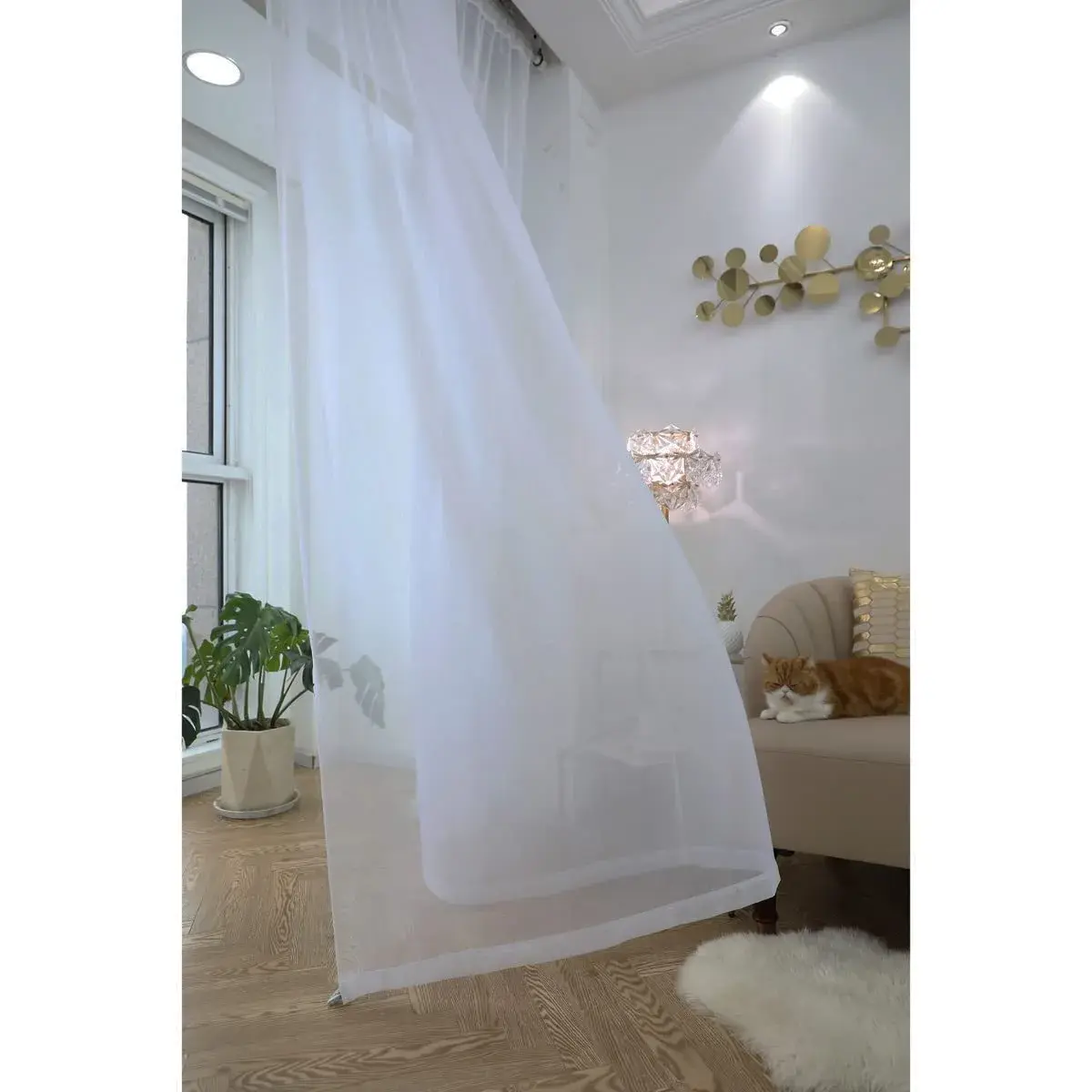 PHILEASY Ivory Sheer Curtains 130 Inch Long (Pack of 2) | Light-Filtering Rod Pocket Panels - view 3