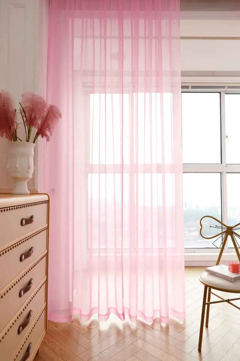 PHILEASY Pink Sheer Curtains 63" Long - Pack of 2 Light-Filtering Rod Pocket Panels - view 4