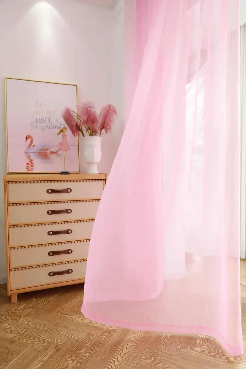PHILEASY Pink Sheer Curtains 63" Long - Pack of 2 Light-Filtering Rod Pocket Panels - view 3