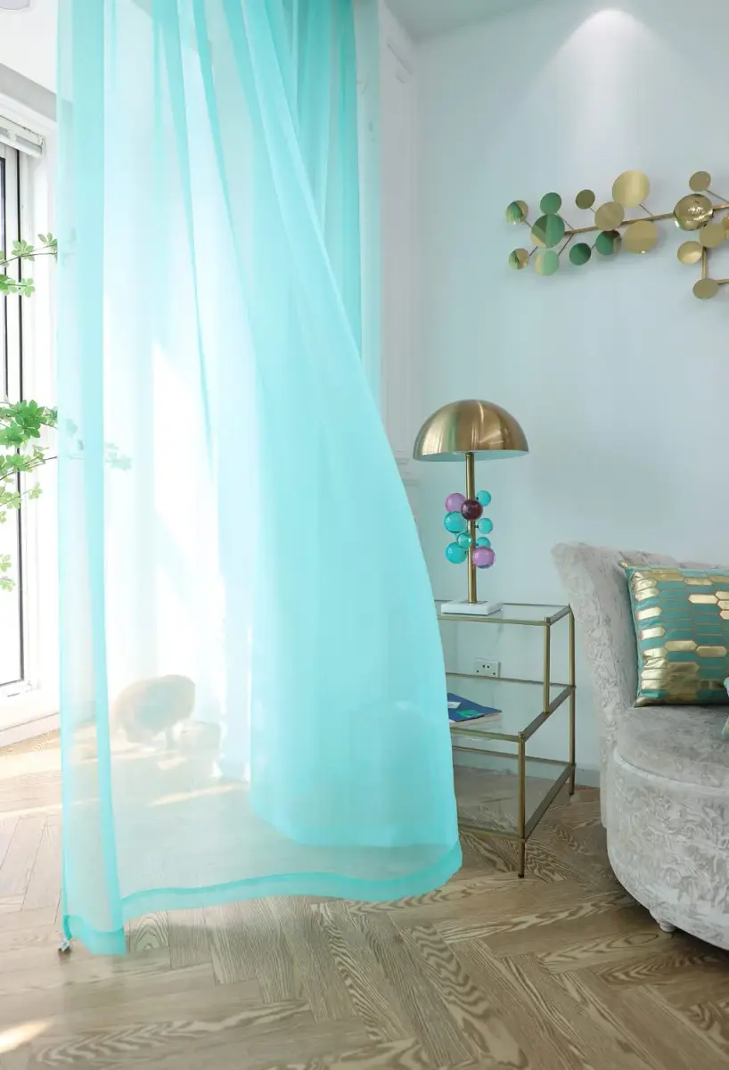 PHILEASY Lake Blue Sheer Curtains 145" Long - Pack of 2 Light-Filtering Rod Pocket Panels - view 3