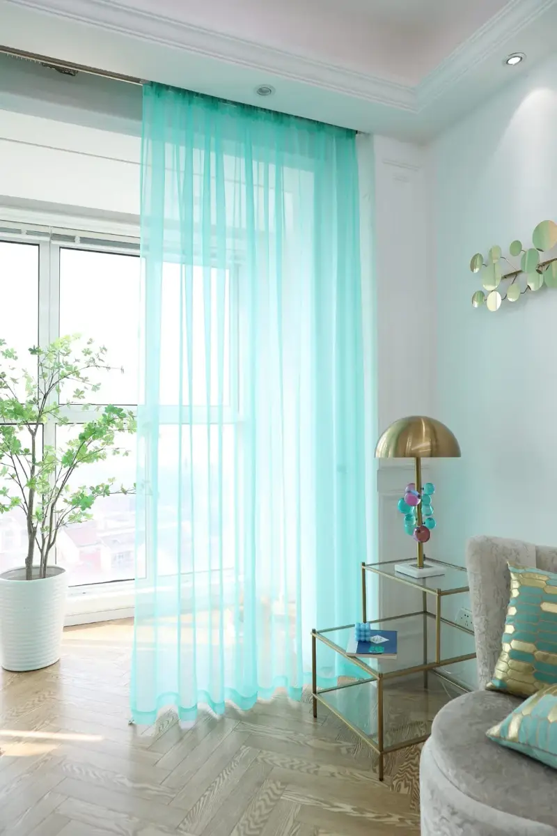 PHILEASY Lake Blue Sheer Curtains 145" Long - Pack of 2 Light-Filtering Rod Pocket Panels - view 4
