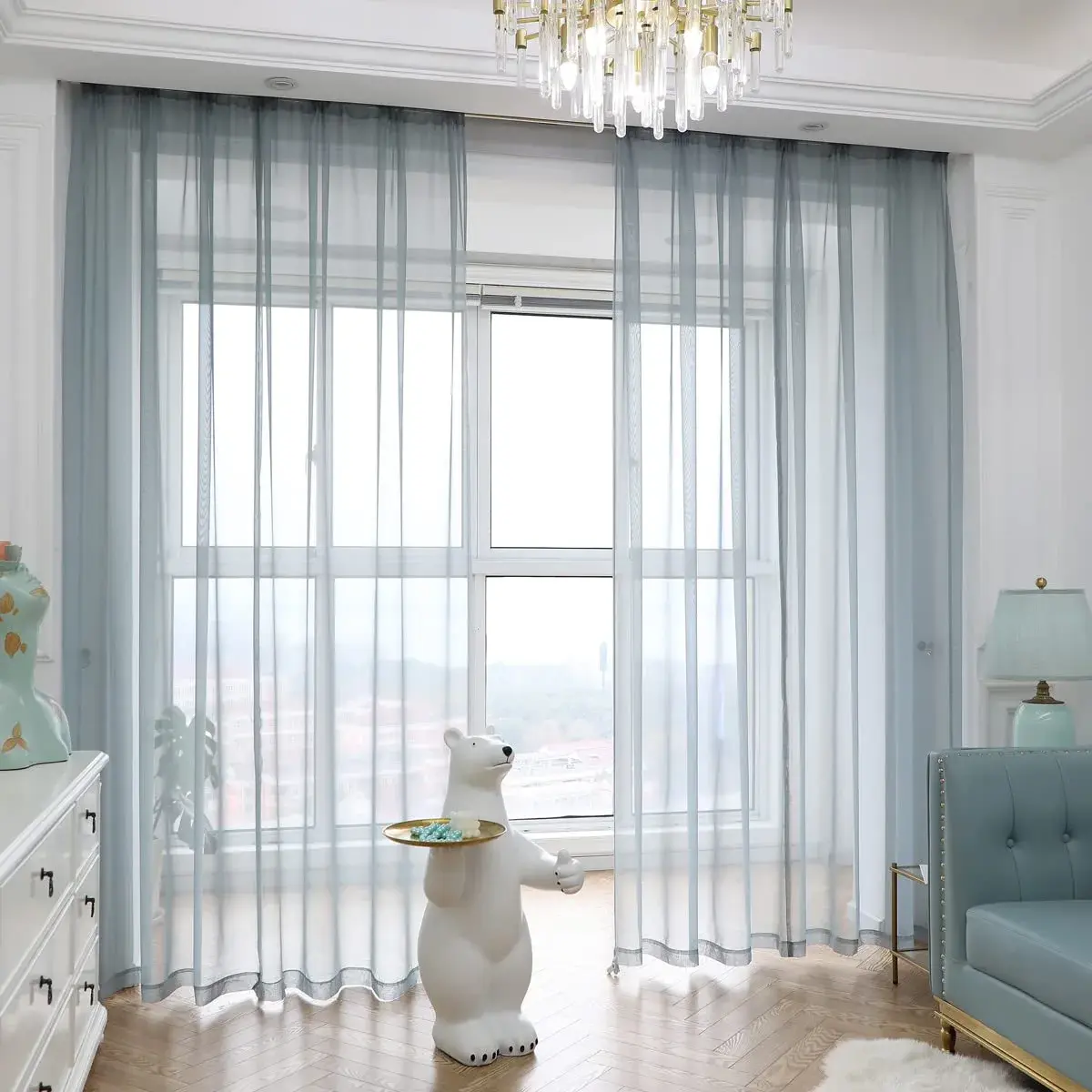 PHILEASY Light Gray Sheer Curtains 63" Long Rod Pocket Panels (Pack of 2) - main product image