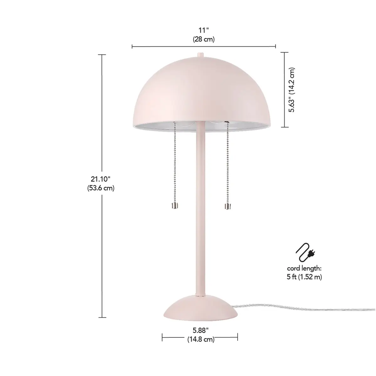 Globe Electric Luna 21" 2-Light Table Lamp, Pink & Nickel | Modern Mushroom Shade, Double Pull Chains - view 5