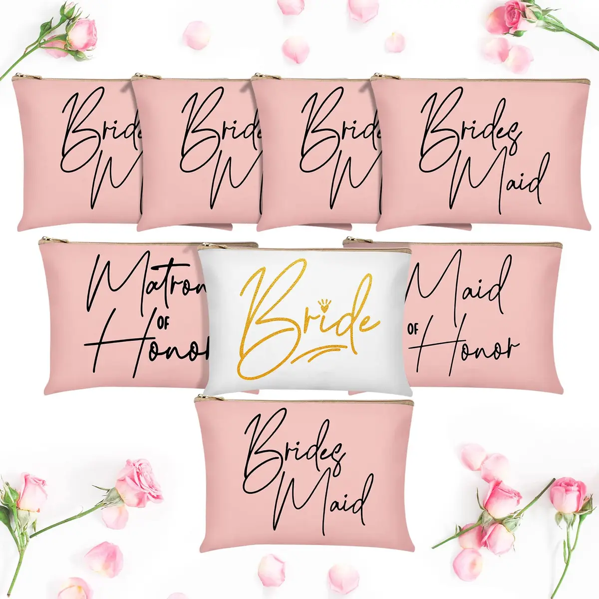 Weewooday 8 Pcs Bridesmaid Makeup Bag Matron of Honor Gifts | Lovely Pattern, Canvas, Zipper - main product image