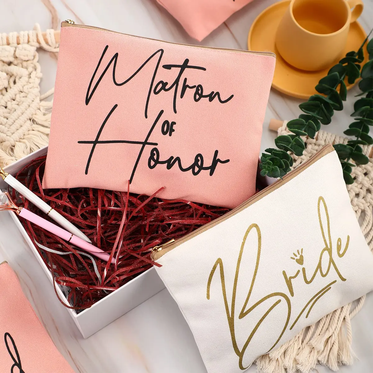 Weewooday 8 Pcs Bridesmaid Makeup Bag Matron of Honor Gifts | Lovely Pattern, Canvas, Zipper - view 6