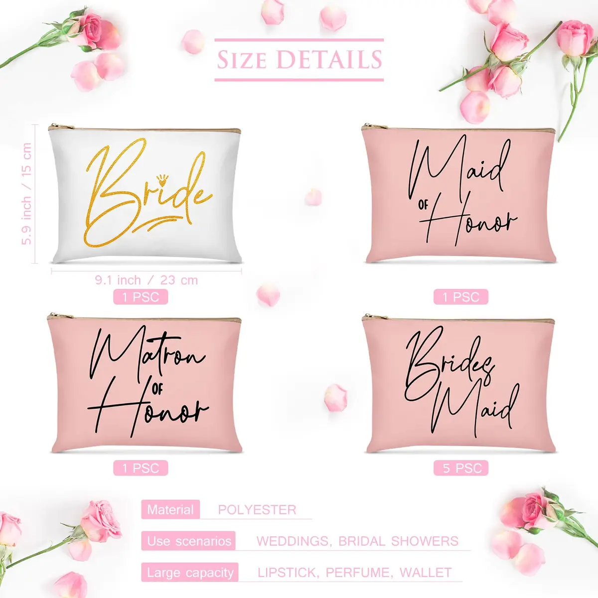 Weewooday 8 Pcs Bridesmaid Makeup Bag Matron of Honor Gifts | Lovely Pattern, Canvas, Zipper - view 2