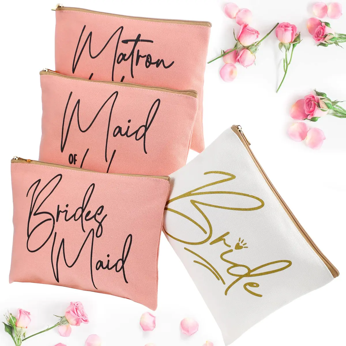 Weewooday 8 Pcs Bridesmaid Makeup Bag Matron of Honor Gifts | Lovely Pattern, Canvas, Zipper - view 3
