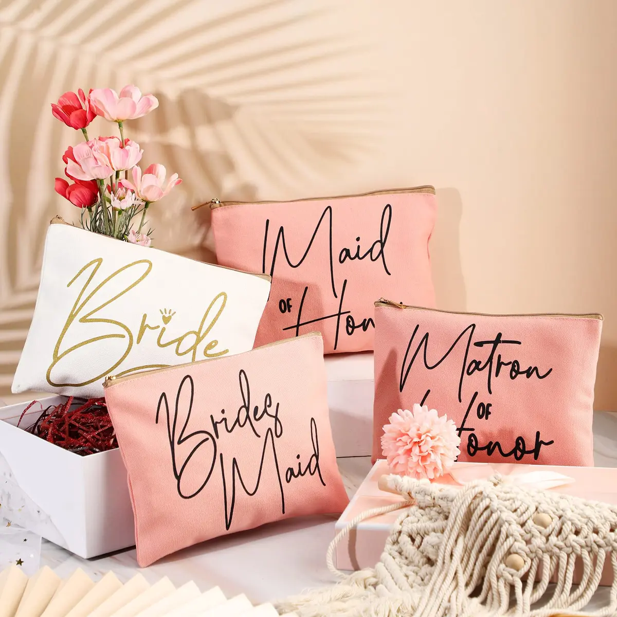 Weewooday 8 Pcs Bridesmaid Makeup Bag Matron of Honor Gifts | Lovely Pattern, Canvas, Zipper - view 4
