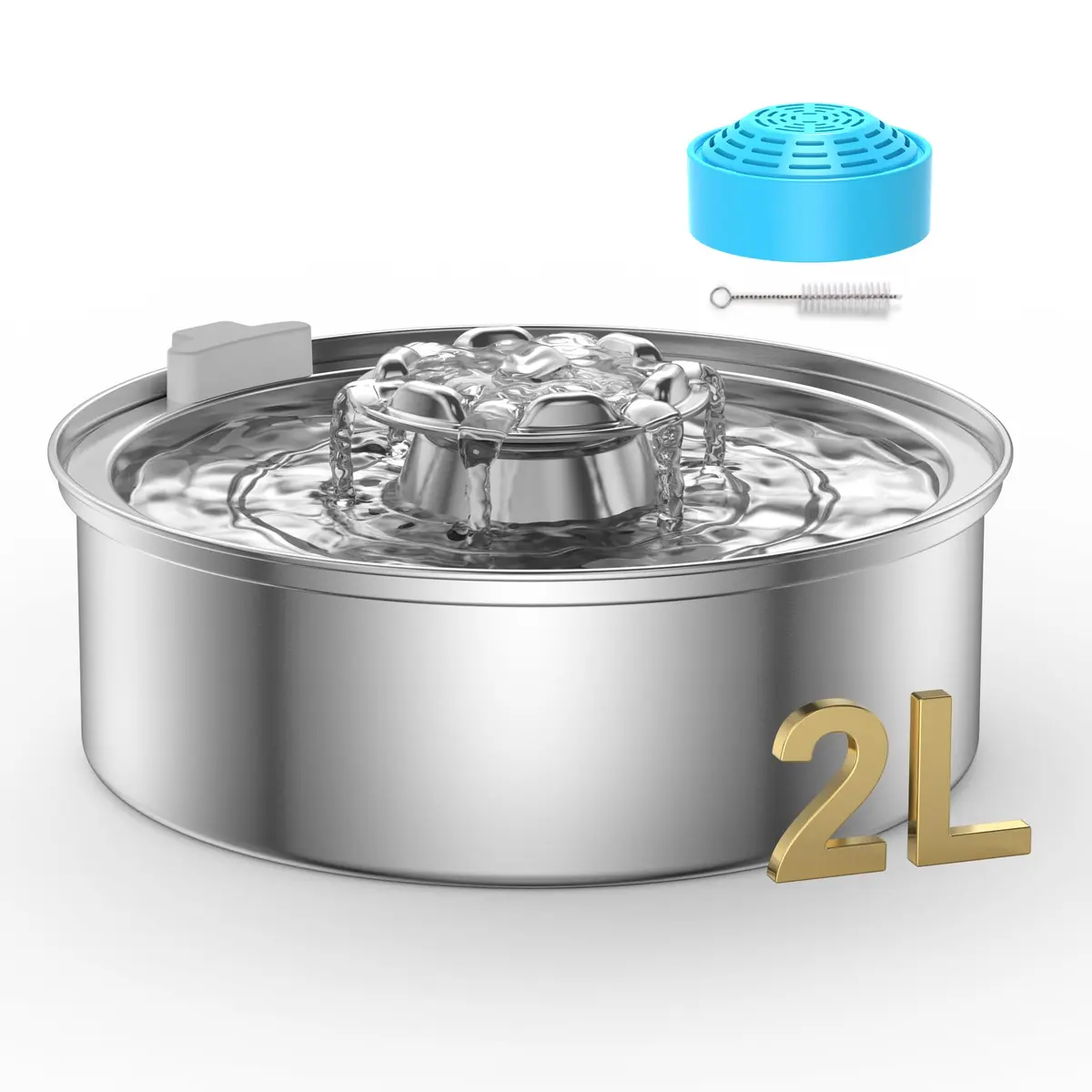 OYES Cat Water Fountain, Stainless Steel 2L | Ultra-Quiet Circulating Pet Water Dispenser - main product image