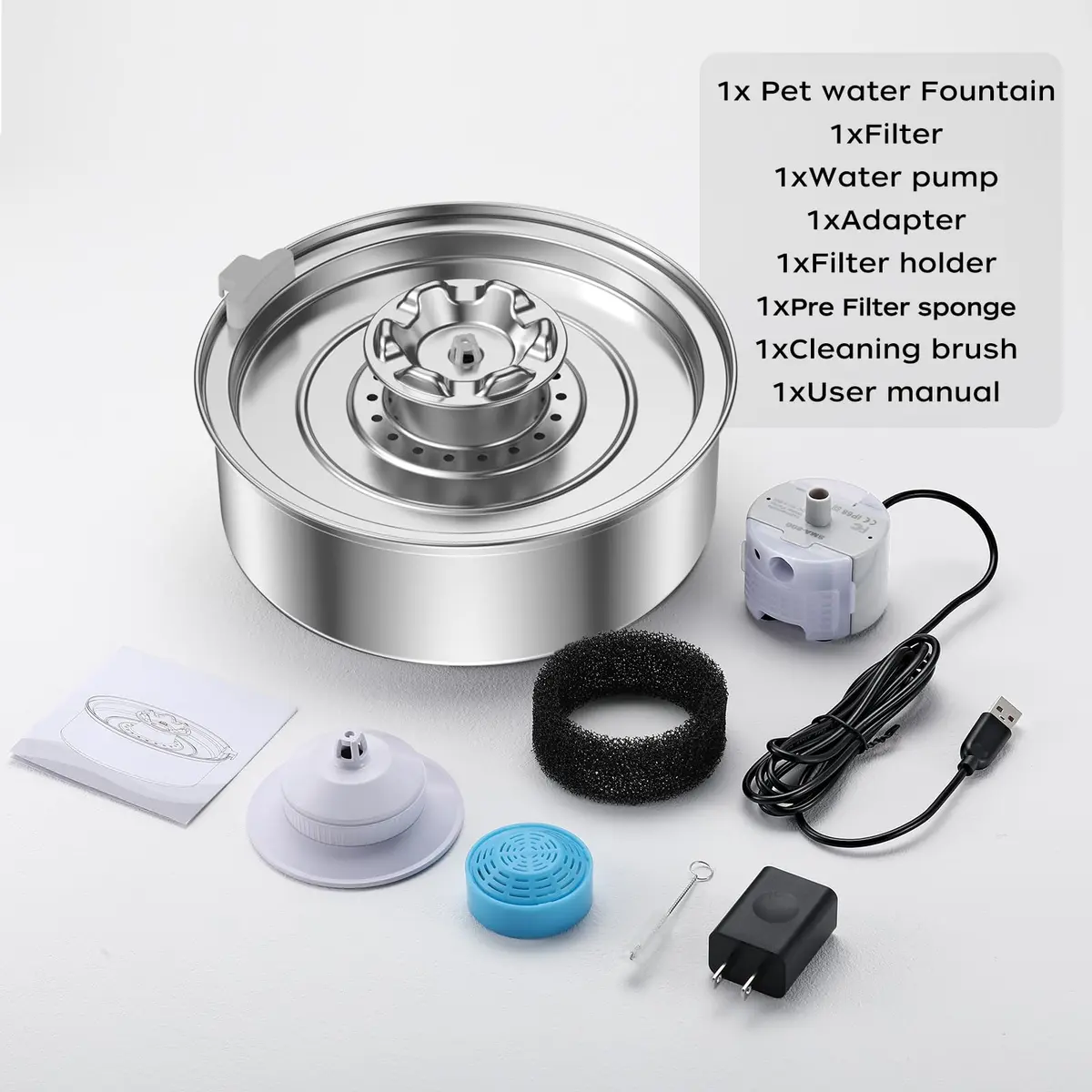 OYES Cat Water Fountain, Stainless Steel 2L | Ultra-Quiet Circulating Pet Water Dispenser - view 7