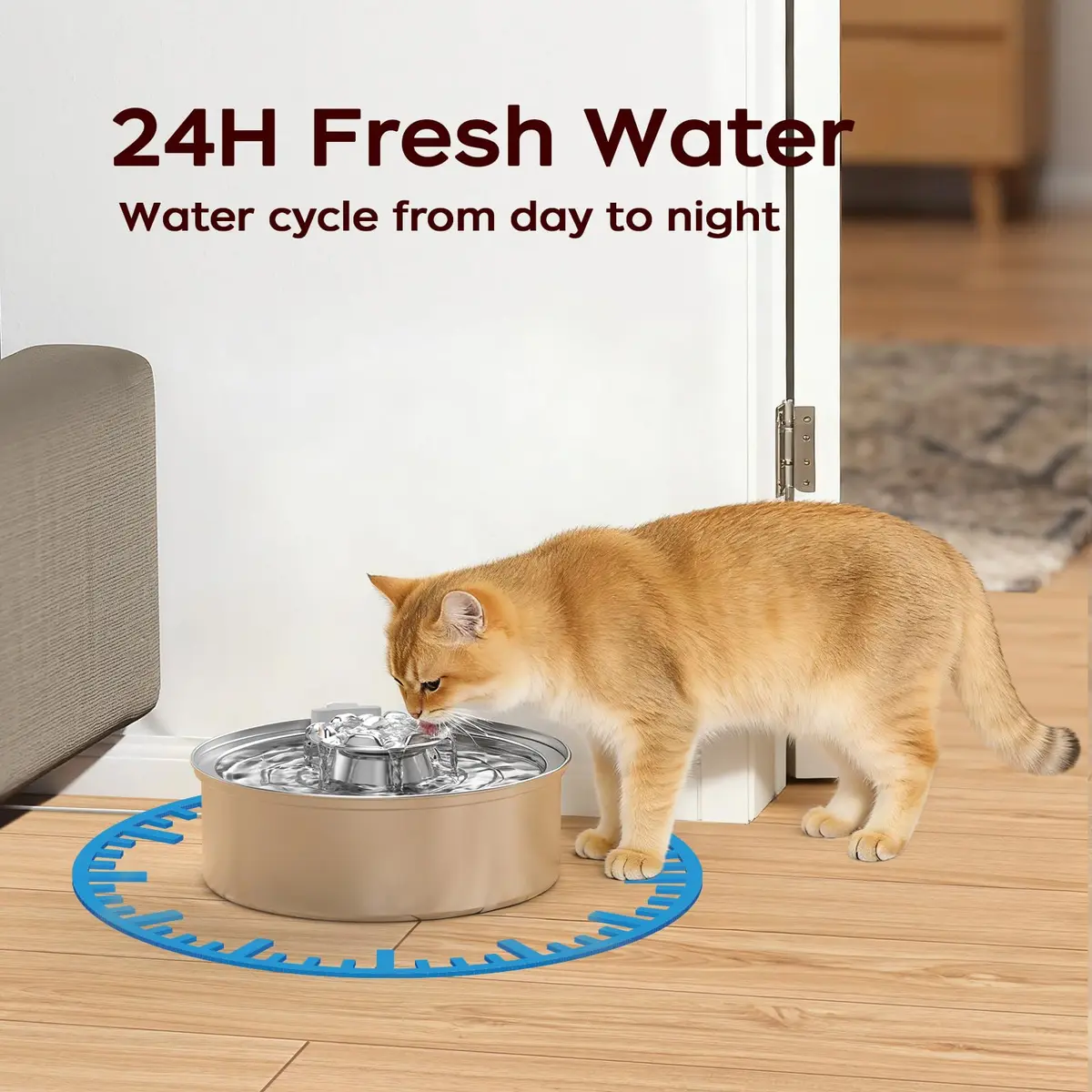 OYES Cat Water Fountain, Stainless Steel 2L | Ultra-Quiet Circulating Pet Water Dispenser - view 4