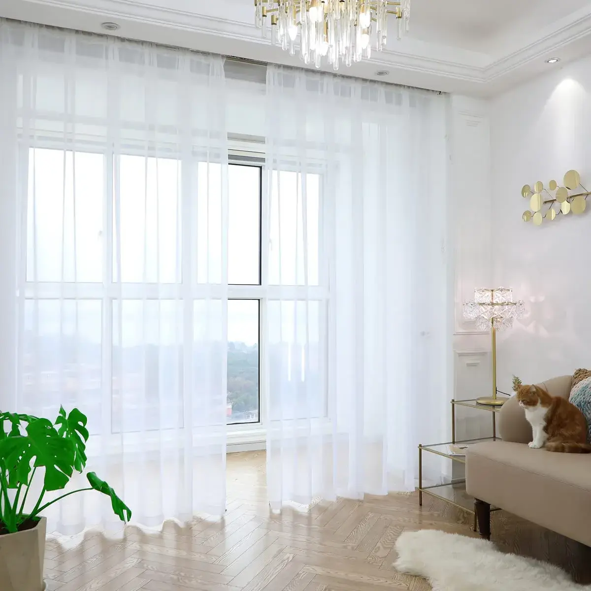 PHILEASY White Sheer Curtains 95 Inches Long | Pack of 2 | 52"W x 95"L Light-Filtering Rod Pocket Panels - main product image