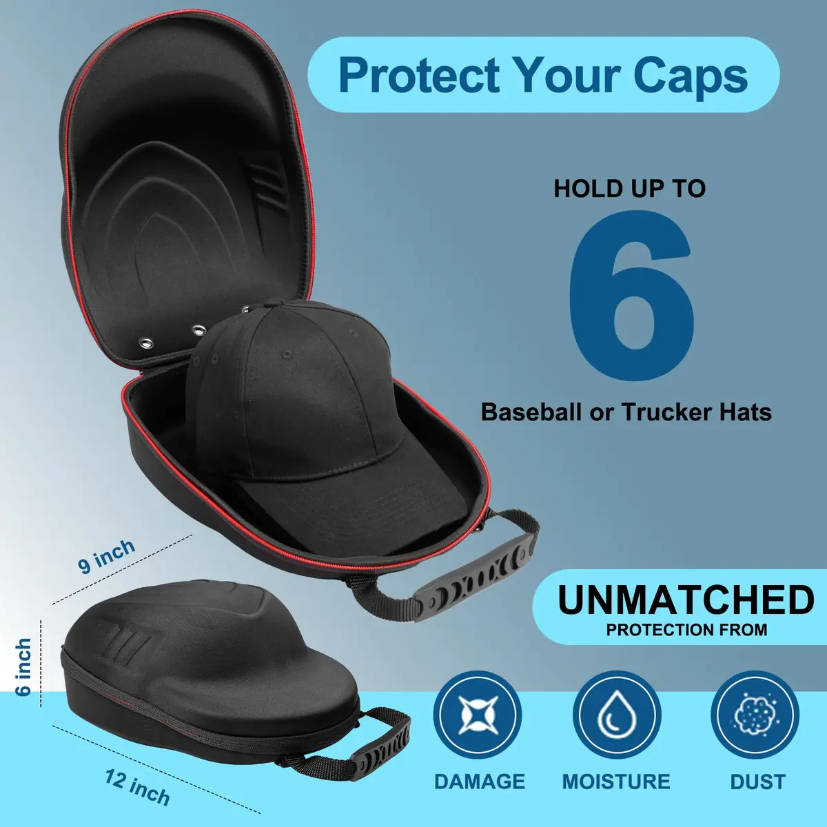 Glamgen Hard Hat Travel Case for 6 Baseball Caps | Protects Shape, Dust-Proof, Lightweight Organizer Bag with Shoulder Strap - view 2