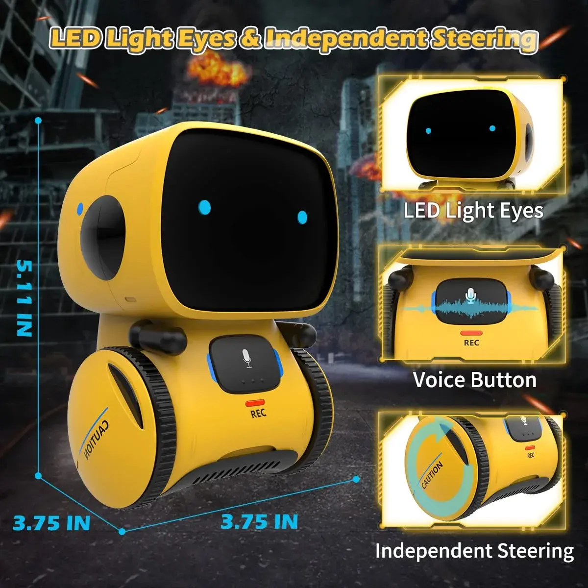 KaeKid Interactive Smart Robot Toy for Kids 3-8 Years Old | Voice Control, Singing, Dancing, Recording, Yellow - view 2