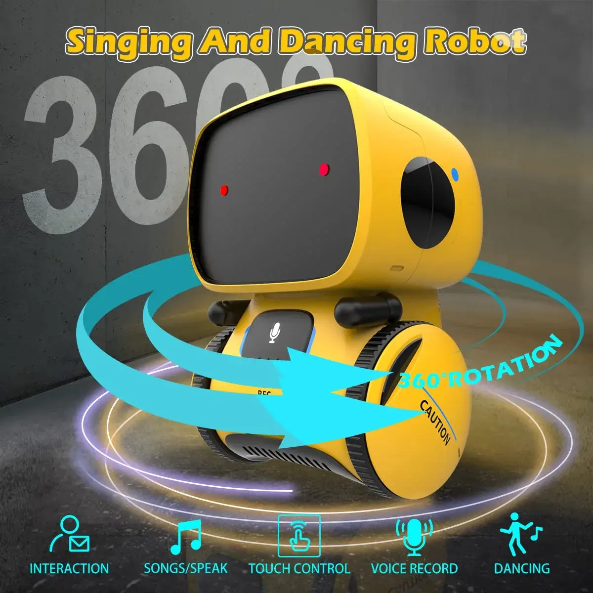 KaeKid Interactive Smart Robot Toy for Kids 3-8 Years Old | Voice Control, Singing, Dancing, Recording, Yellow - view 3
