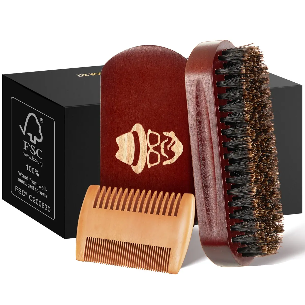 Sosoon Boar Bristle Beard Brush with Walnut Wood Handle | Natural Hair Mustache Grooming Tool - view 5