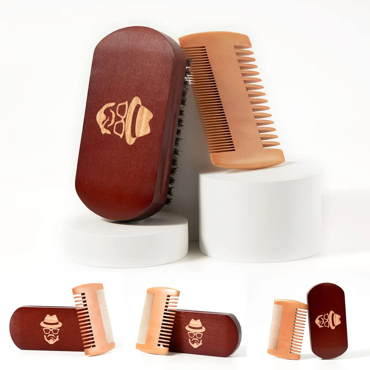 Sosoon Boar Bristle Beard Brush with Walnut Wood Handle | Natural Hair Mustache Grooming Tool - view 7
