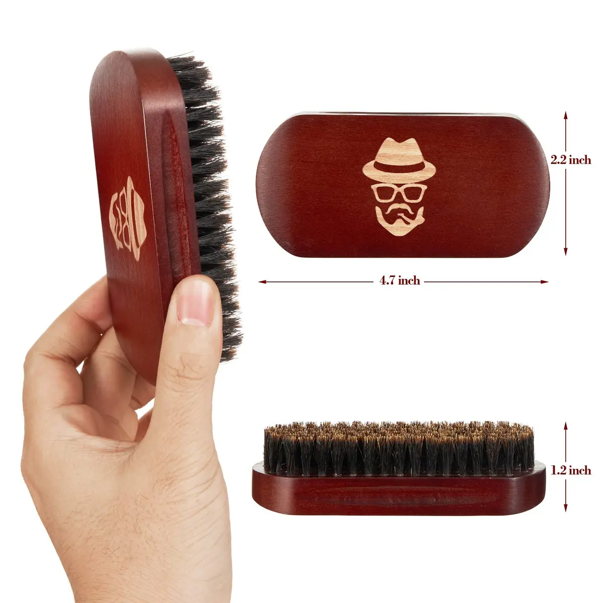 Sosoon Boar Bristle Beard Brush with Walnut Wood Handle | Natural Hair Mustache Grooming Tool - view 3