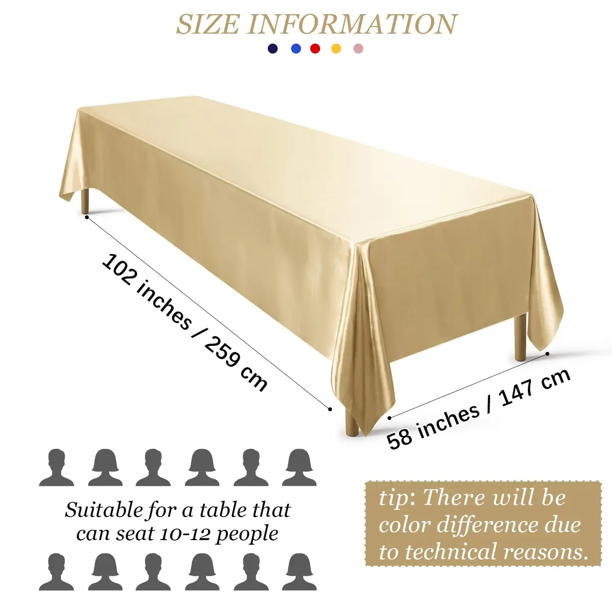 Ruisita Satin Party Tablecloth 147 x 259 cm | Elegant Wedding & Event Decor - view 2