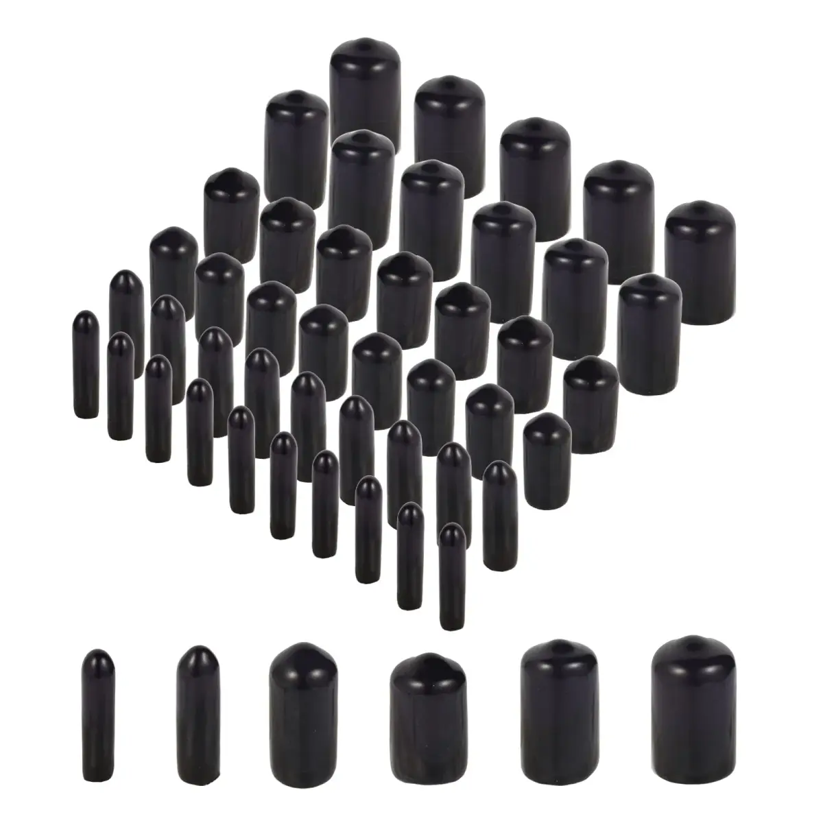 Aleric Rubber End Caps 60pcs | Flexible Screw Thread Protector Covers for Metal Tube Rod (2mm-12mm) - main product image