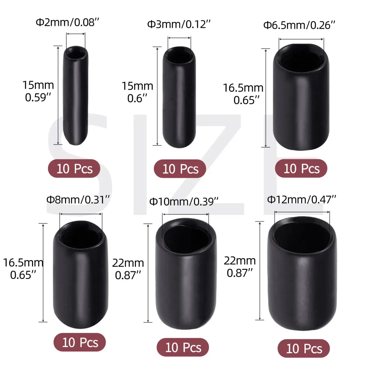 Aleric Rubber End Caps 60pcs | Flexible Screw Thread Protector Covers for Metal Tube Rod (2mm-12mm) - view 2