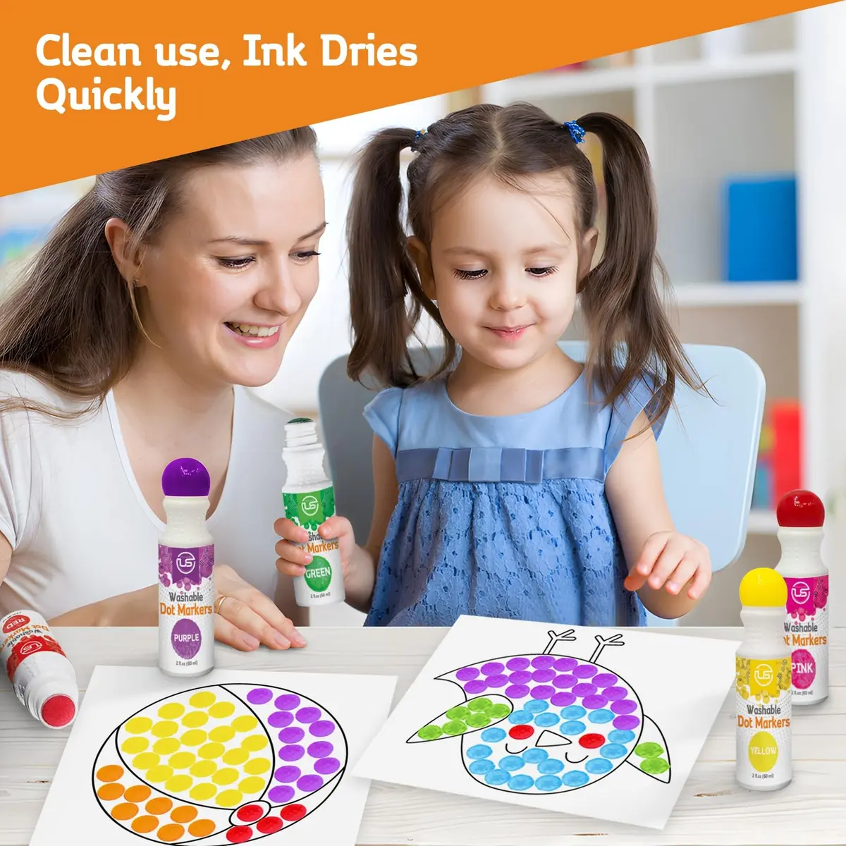 Ultimate Stationery Dot Markers for Toddlers and Kids, 6 Color Bingo Daubers, Washable Paint Markers (6-Pack) - view 3
