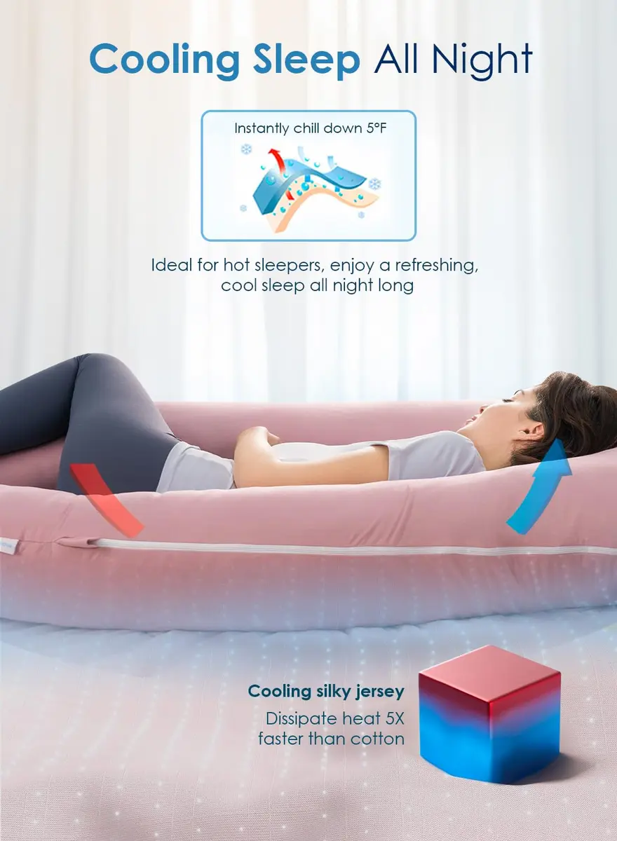 QUEEN ROSE Cooling Pregnancy Pillow U Shaped Maternity Body Pillow 140cm (55in) | Full Body Support for Sleeping - view 3