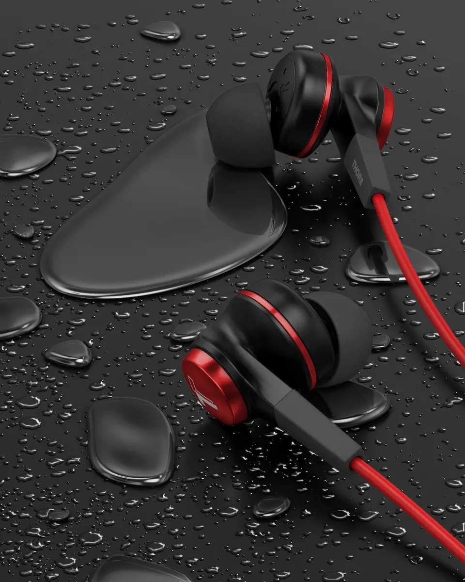 Thore Wired Lightning Earbuds in Red | Sweat/Water Resistant Headphones with Mic - view 4