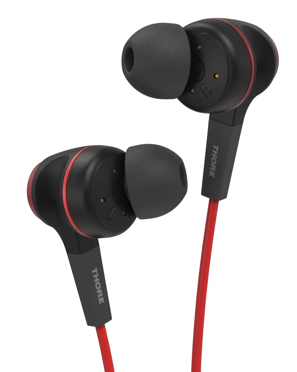 Thore Wired Lightning Earbuds in Red | Sweat/Water Resistant Headphones with Mic - view 6