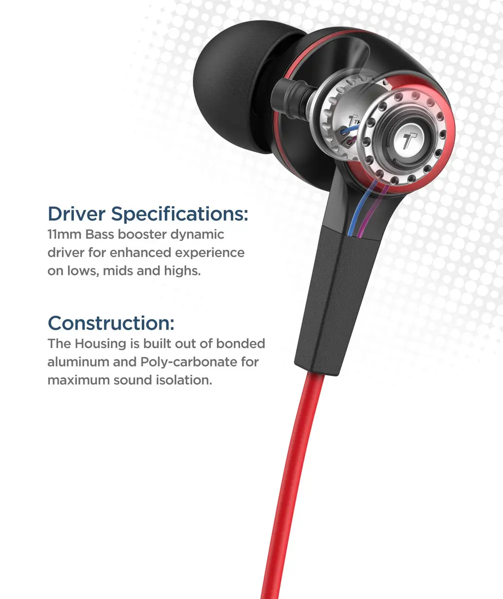 Thore Wired Lightning Earbuds in Red | Sweat/Water Resistant Headphones with Mic - view 2