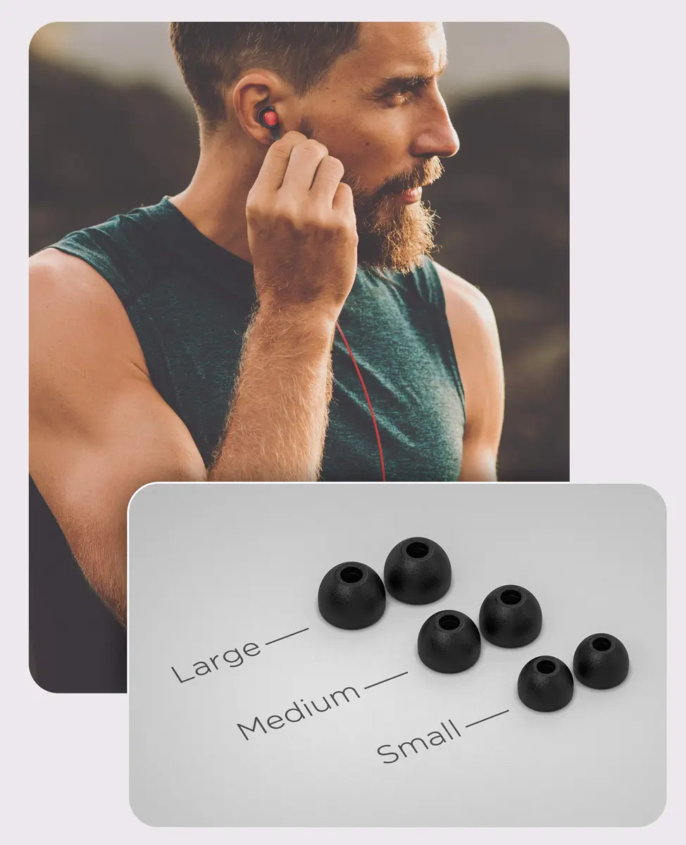 Thore Wired Lightning Earbuds in Red | Sweat/Water Resistant Headphones with Mic - view 3