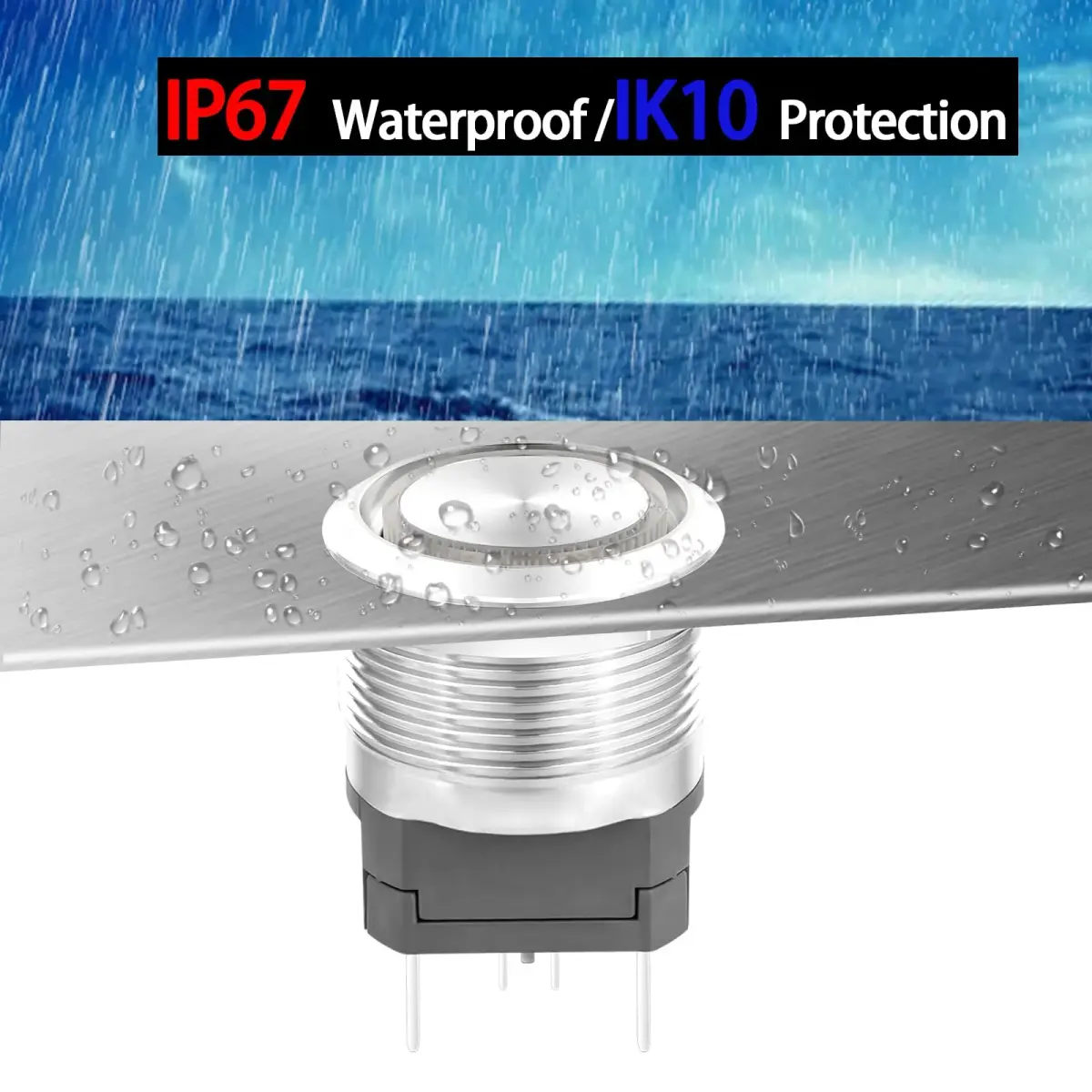ZJWZJH Latching Push Button Switch 22mm 15A with Green LED | DPST 2NO, IP67 Waterproof, 12V - view 5