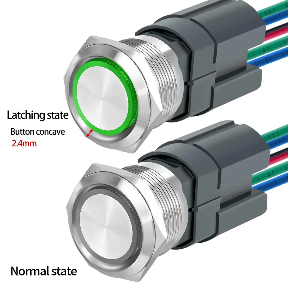 ZJWZJH Latching Push Button Switch 22mm 15A with Green LED | DPST 2NO, IP67 Waterproof, 12V - view 6