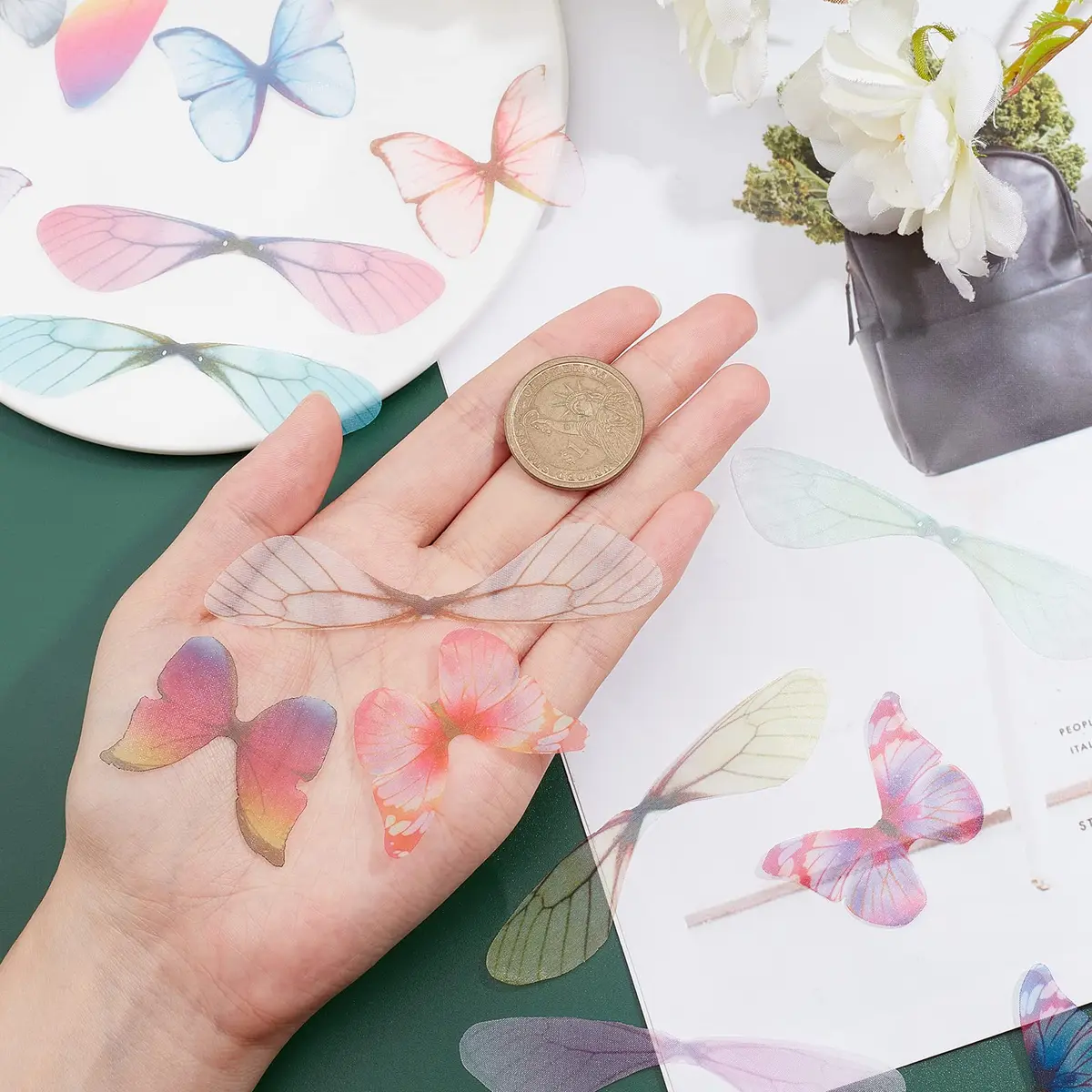 SUNNYCLUE 120Pcs 20 Styles Fabric Wings Charms | Dragonfly & Butterfly Pendants for DIY Jewelry Crafts - view 3