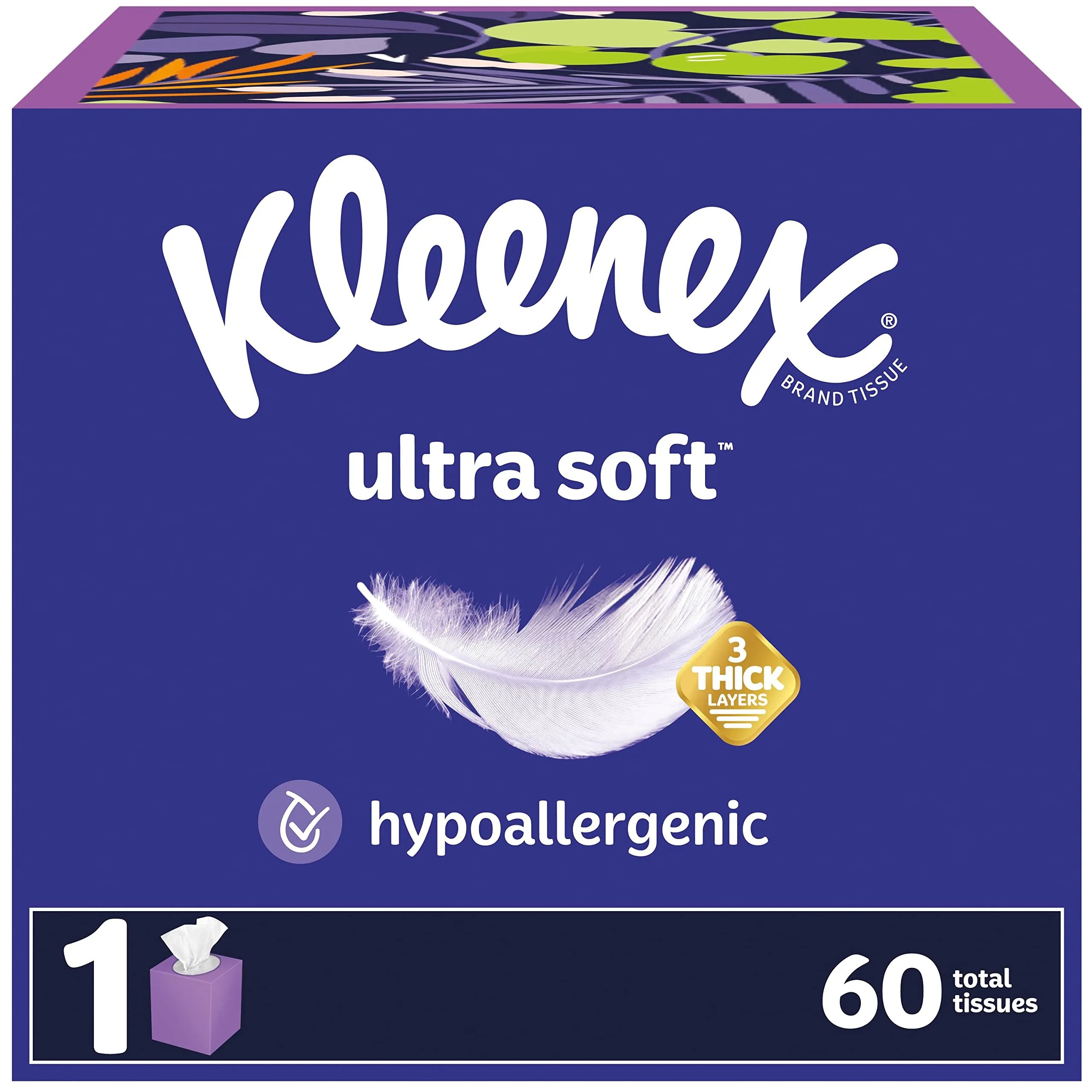Kleenex Ultra Soft Facial Tissues Cube Box, 60 Tissues (Pack of 1) - main product image
