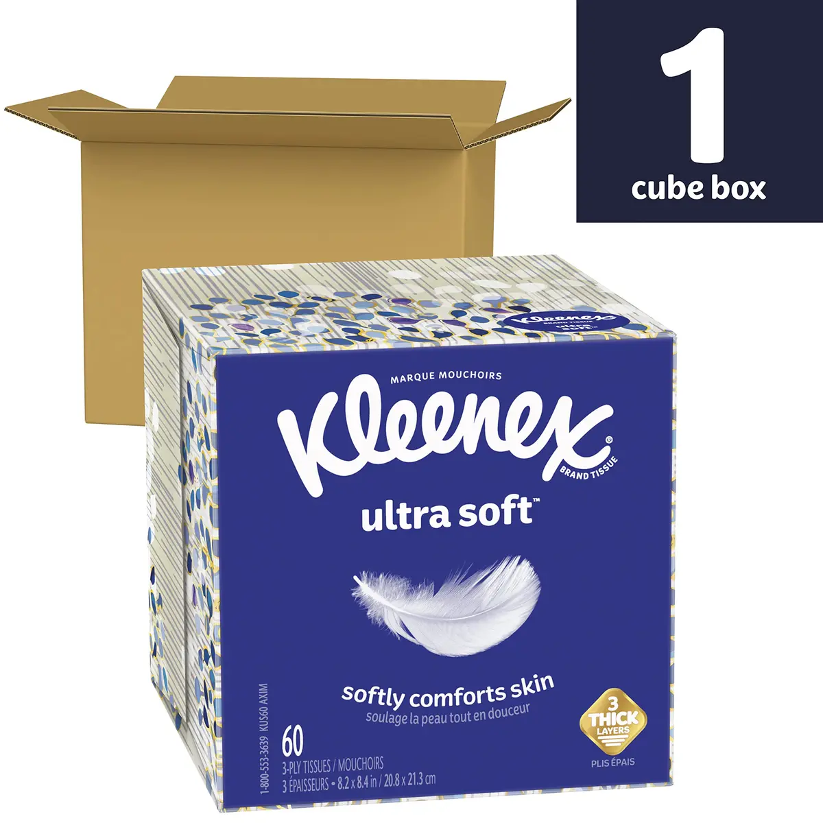 Kleenex Ultra Soft Facial Tissues Cube Box 60 Tissues (3-Ply) | Hypoallergenic & Lotion-Free for Sensitive Skin - view 2