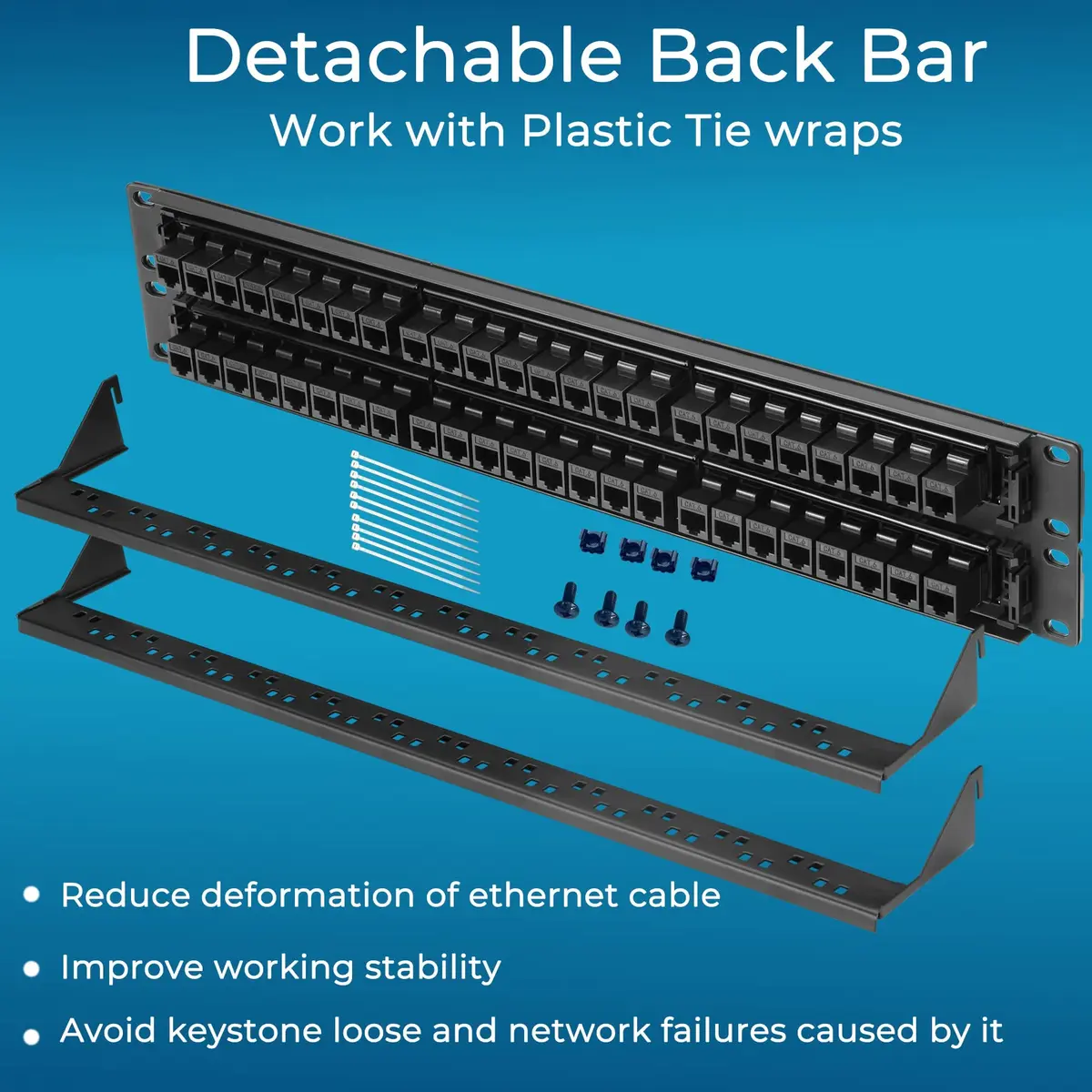 Rapink 48 Port Cat6 Patch Panel 19-Inch Rack Mount | 10Gbps Speed, Toolless Termination, UTP Network for Cat6/Cat5e/Cat5 Cabling - view 6
