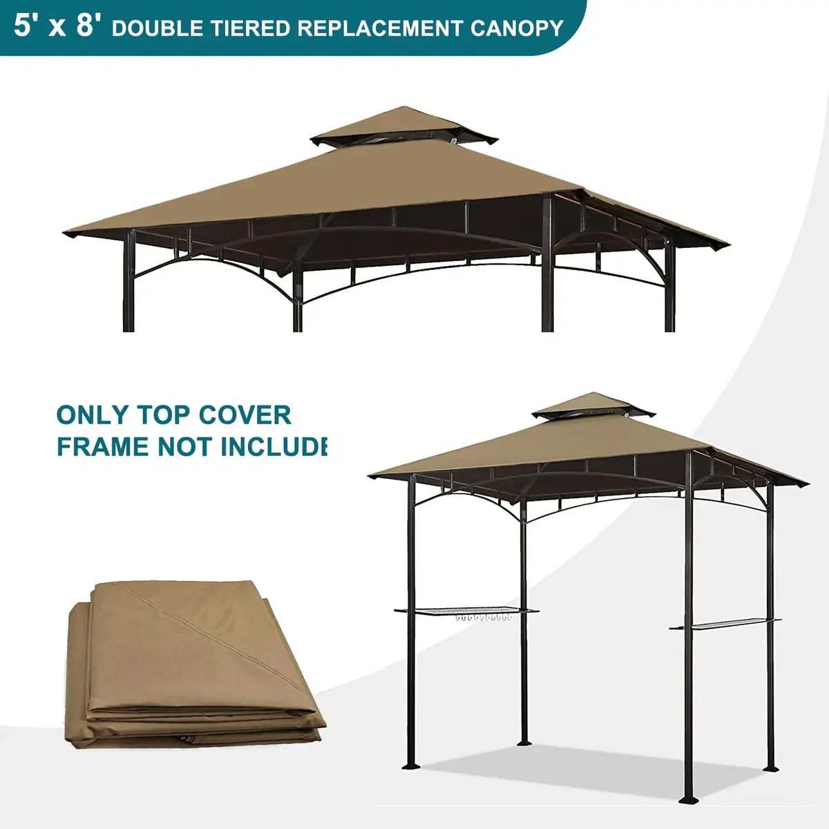 Wonwon Grill Gazebo Replacement Canopy Top 5x8 | Double Tiered Outdoor BBQ Cover (Khaki, UV & Water-Resistant, Fits Model L-GG001PST-F) - view 6