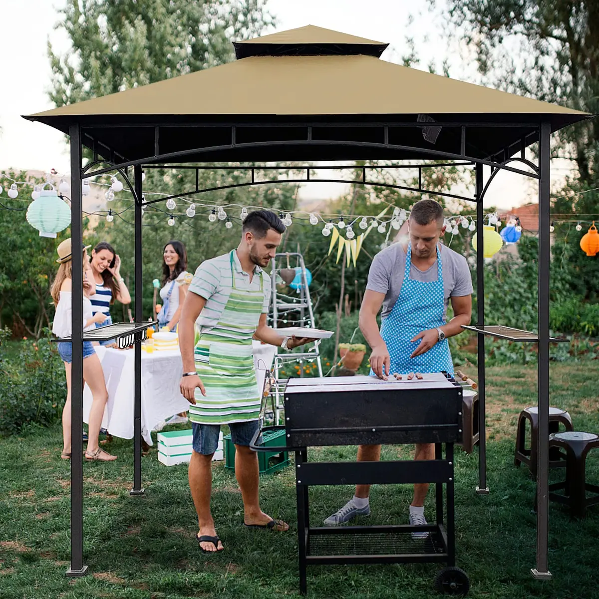 Wonwon Grill Gazebo Replacement Canopy Top 5x8 | Double Tiered Outdoor BBQ Cover (Khaki, UV & Water-Resistant, Fits Model L-GG001PST-F) - view 7