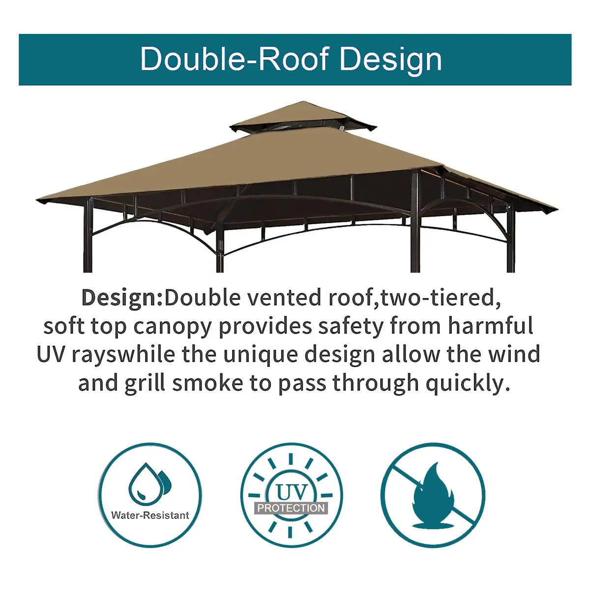Wonwon Grill Gazebo Replacement Canopy Top 5x8 | Double Tiered Outdoor BBQ Cover (Khaki, UV & Water-Resistant, Fits Model L-GG001PST-F) - view 3