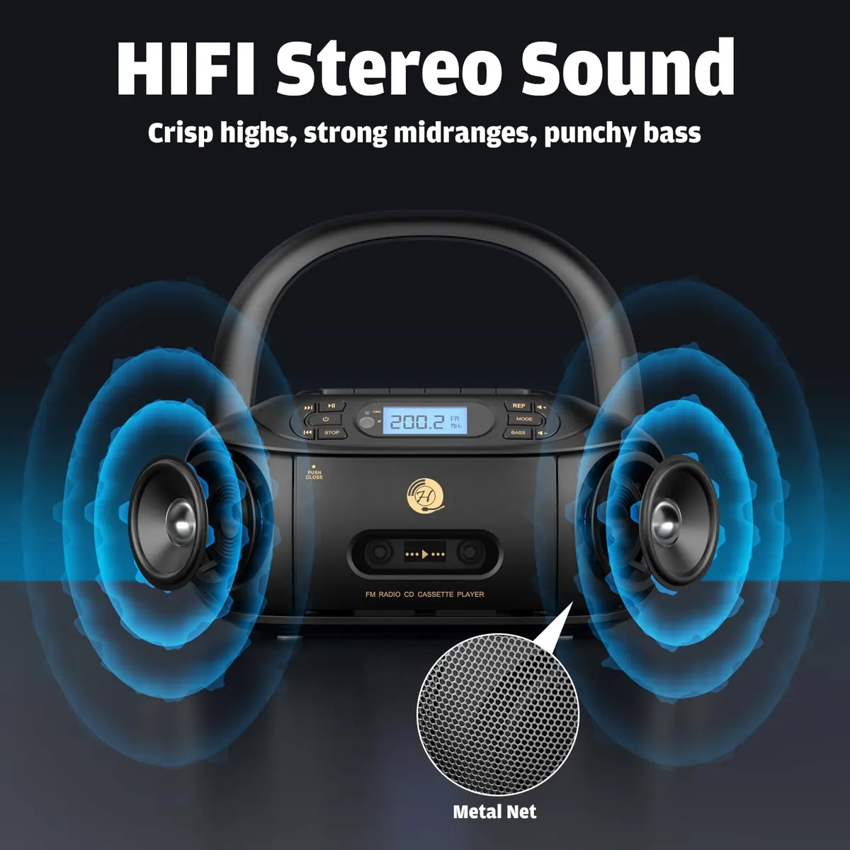 Hernpark CD Cassette Player Combo 9.33x8.62x4.65 inches | Bluetooth & FM Radio with Super Bass - view 5