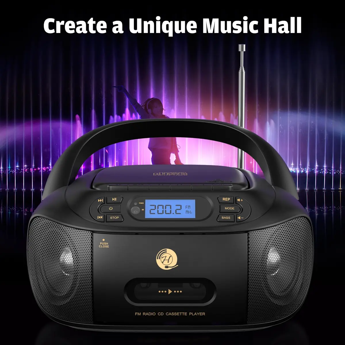 Hernpark CD Cassette Player Combo 9.33x8.62x4.65 inches | Bluetooth & FM Radio with Super Bass - view 7