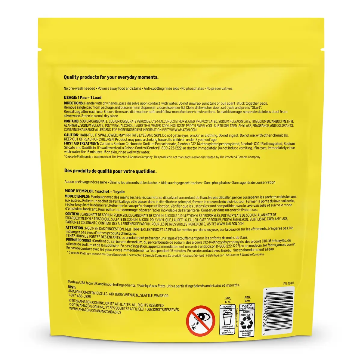 Amazon Basics Triple Action Dishwasher Pacs Lemon Scent 90 Count | Powers Away Food and Stains - view 7