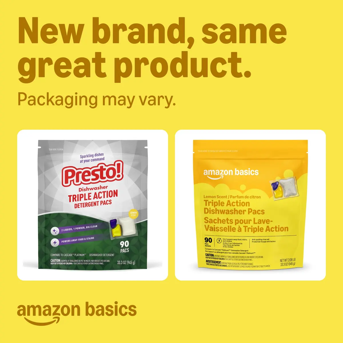 Amazon Basics Triple Action Dishwasher Pacs Lemon Scent 90 Count | Powers Away Food and Stains - view 2