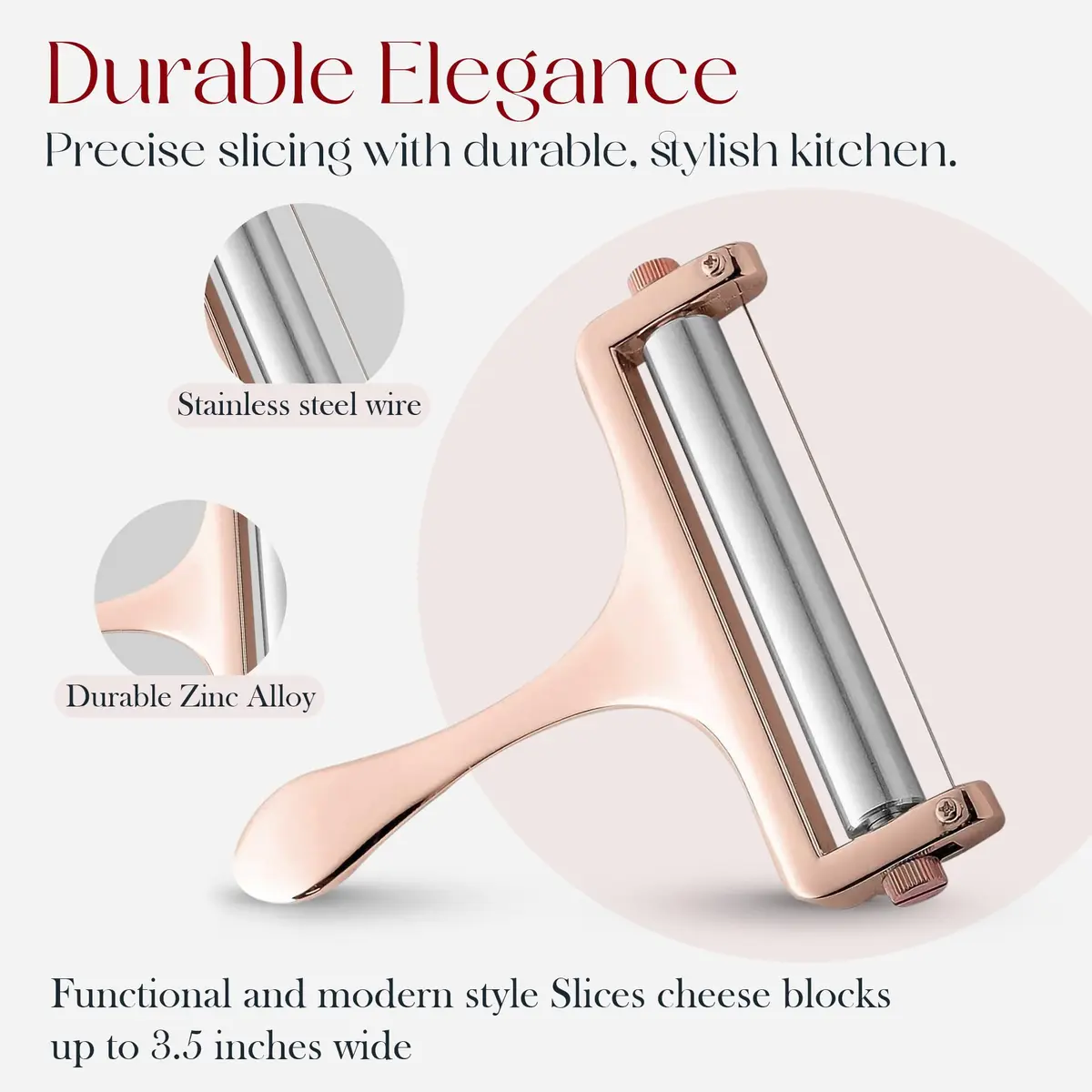 Bellemain Stainless Steel Wire Cheese Slicer with 2 Extra Wires, Rose Gold | Adjustable, Durable & Elegant - view 3