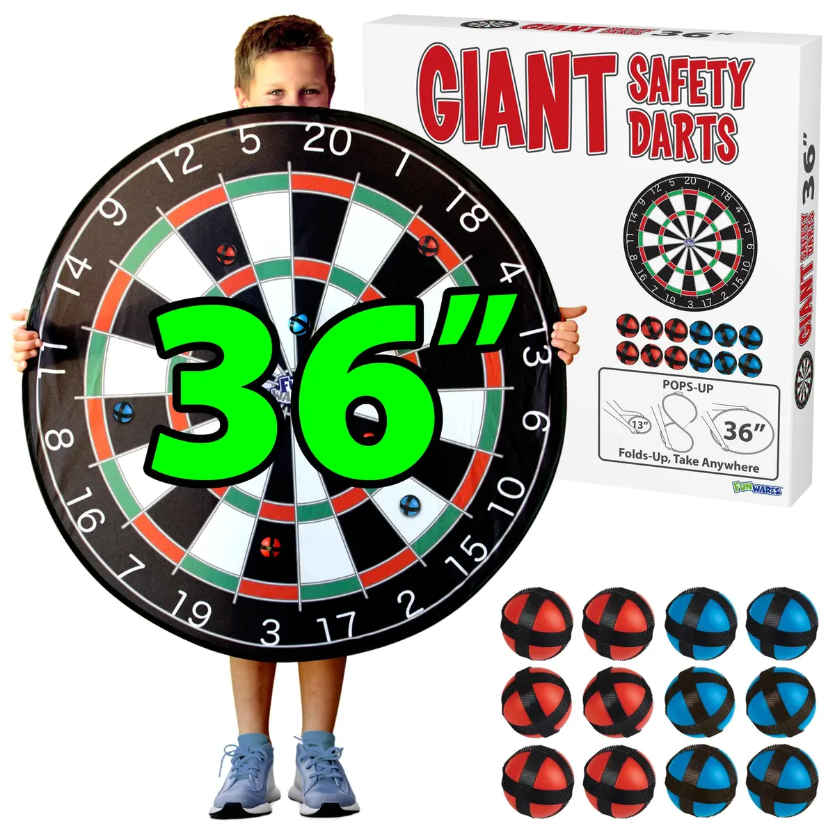 Funwares Giant Safety Dart Board 36 Inch | 91.4 cm Round Hook-and-Loop Ball Game for Kids & Adults - main product image