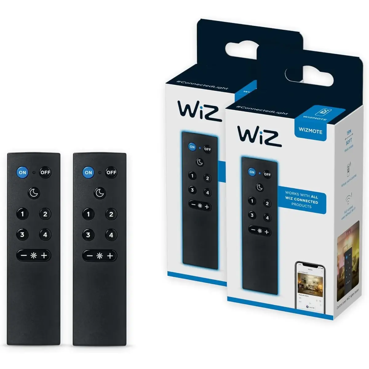 WiZ Connected Remote Control 2 Pack (Black) | Smart Dimming & Scene Control - main product image