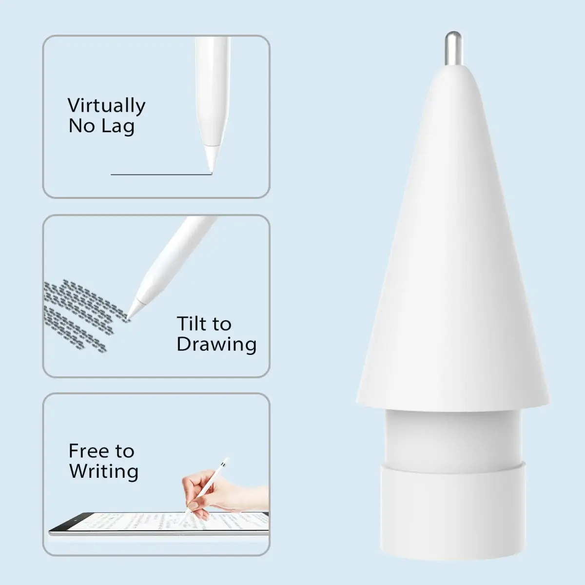 Paiholy Upgraded Pencil Tips for Apple Pencil 1st & 2nd Gen, 0.8mm Fine Point Replacement Nibs (Pack of 2, White) | Precise Control for Drawing & Writing - view 2