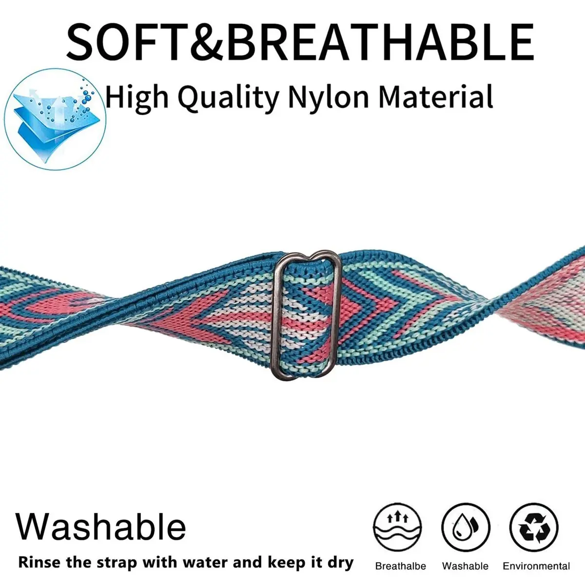 Abanen Elastic Nylon Bands for Fitbit Charge 6 / Charge 5, 2 Pack (Black-Blue Pink), 130-220mm Wrist Size | Breathable & Adjustable Fit - view 3