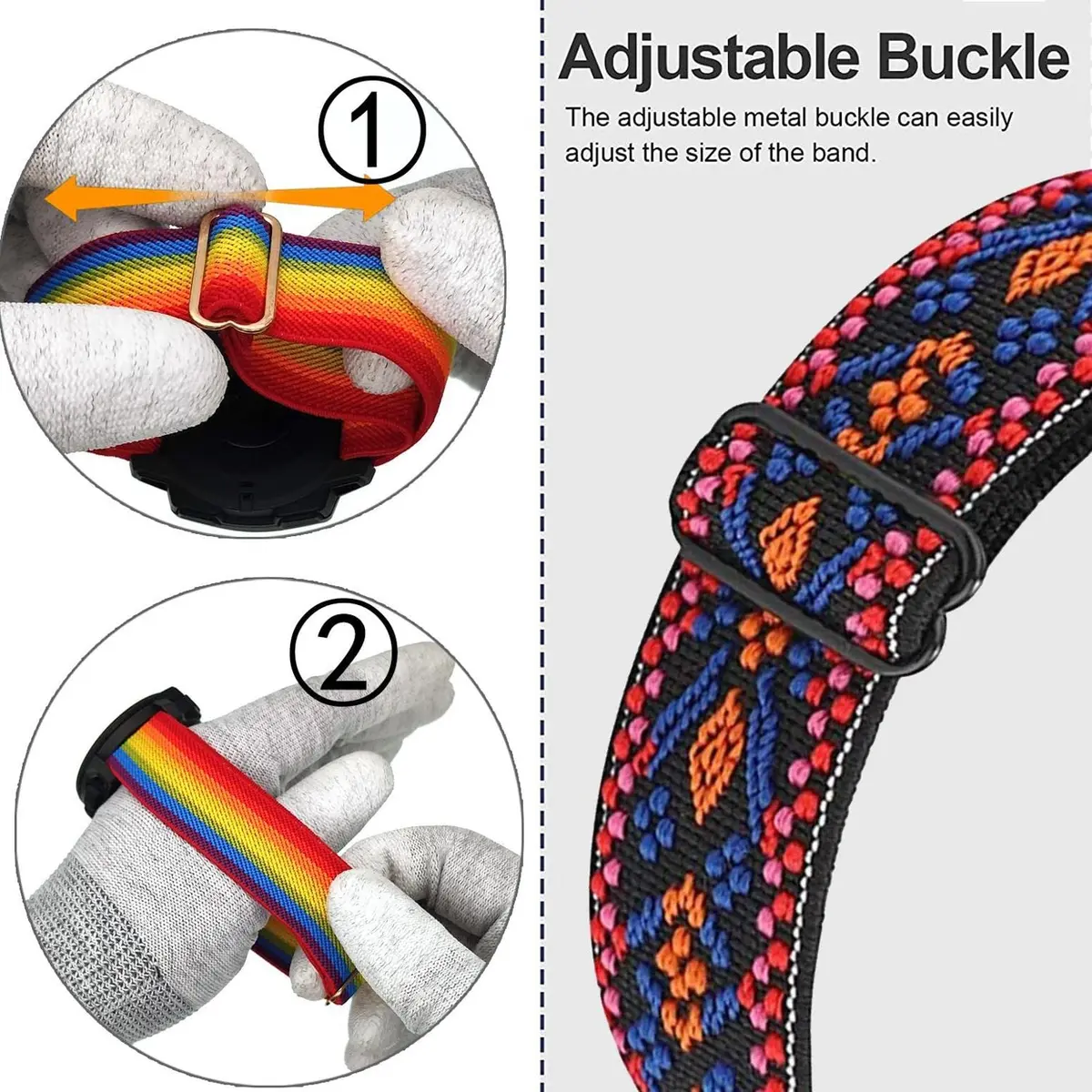 Abanen Elastic Bands for Fitbit Charge 5 & 6 | Breathable Nylon Strap with Adjustable Clasp (Blue Pink-Red Orange, 220mm) - view 6
